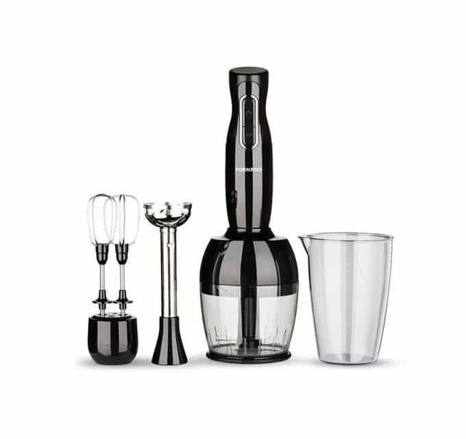 Tornado THB-1000MC هاند بلندر مع قطاعة طعام وسكين من الستانلس ستيل – 900 مل – 1000 واط – خصم 8%